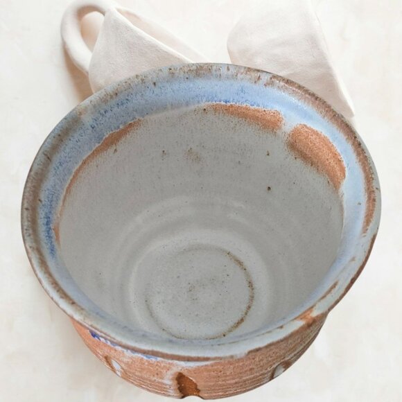 Handcrafted Ceramic Bowl Earthy Brown & Sky Blue Glaze Signed RB 2003 - Picture 2 of 4